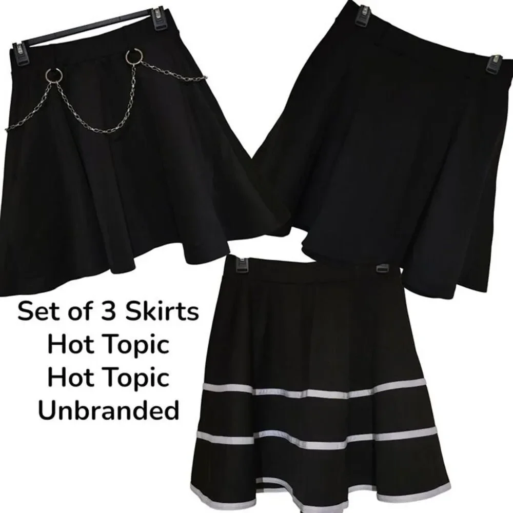 Lot of 3 Skater Skirts 2 Hot Topic 1 Unbranded Black Metal Belt Medium